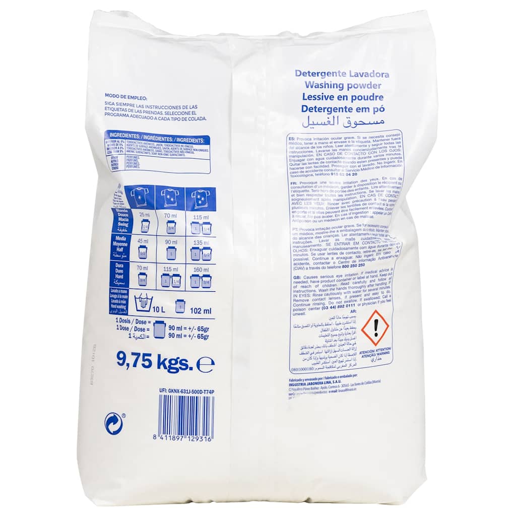 vaskepulver for 150 vask 9,75 kg Hvit