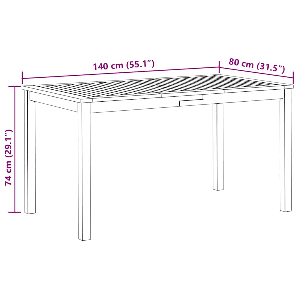 Hagebord 140x80x74 cm heltre akasie