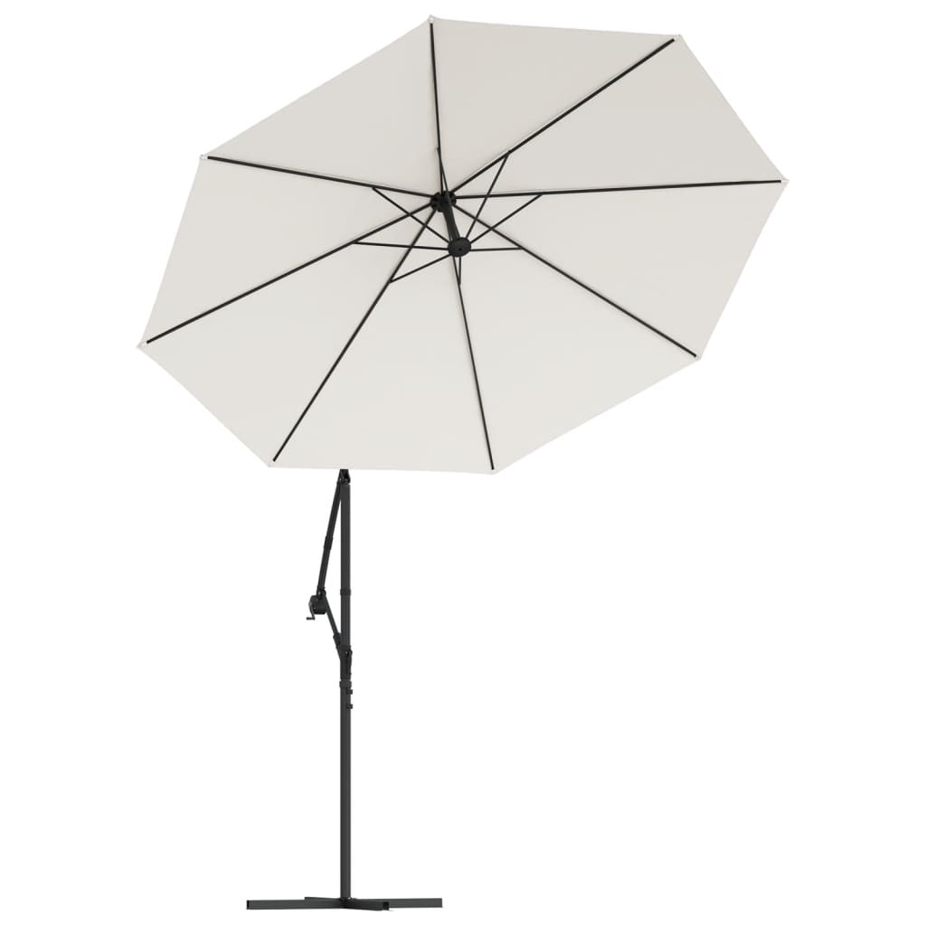Hengeparasoll med LED-lys 300 cm sand metallstang vidaXL