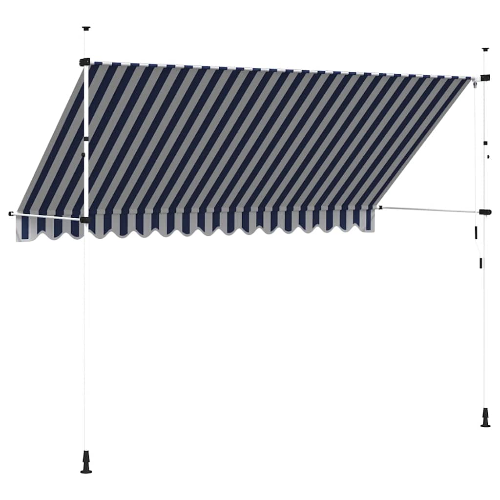 Manuell uttrekkbar markise 350 cm blå og hvite striper