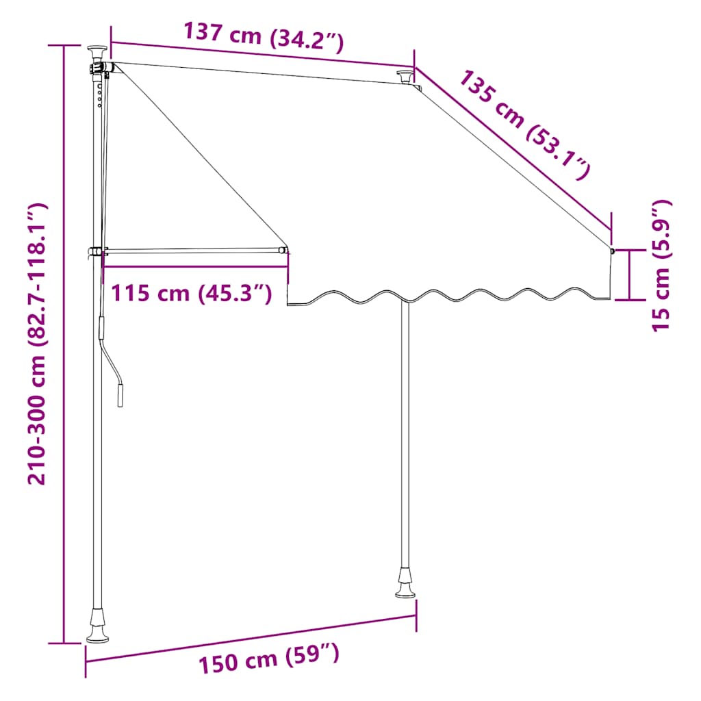 Manuell uttrekkbar markise 150 cm gule og blå striper