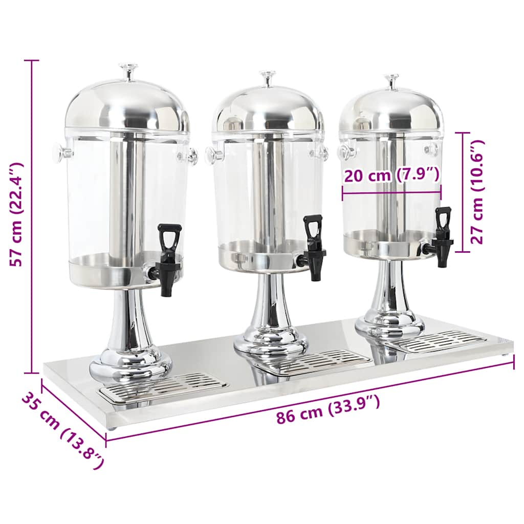 Trippel juicedispenser rustfritt stål 3 x 8 L