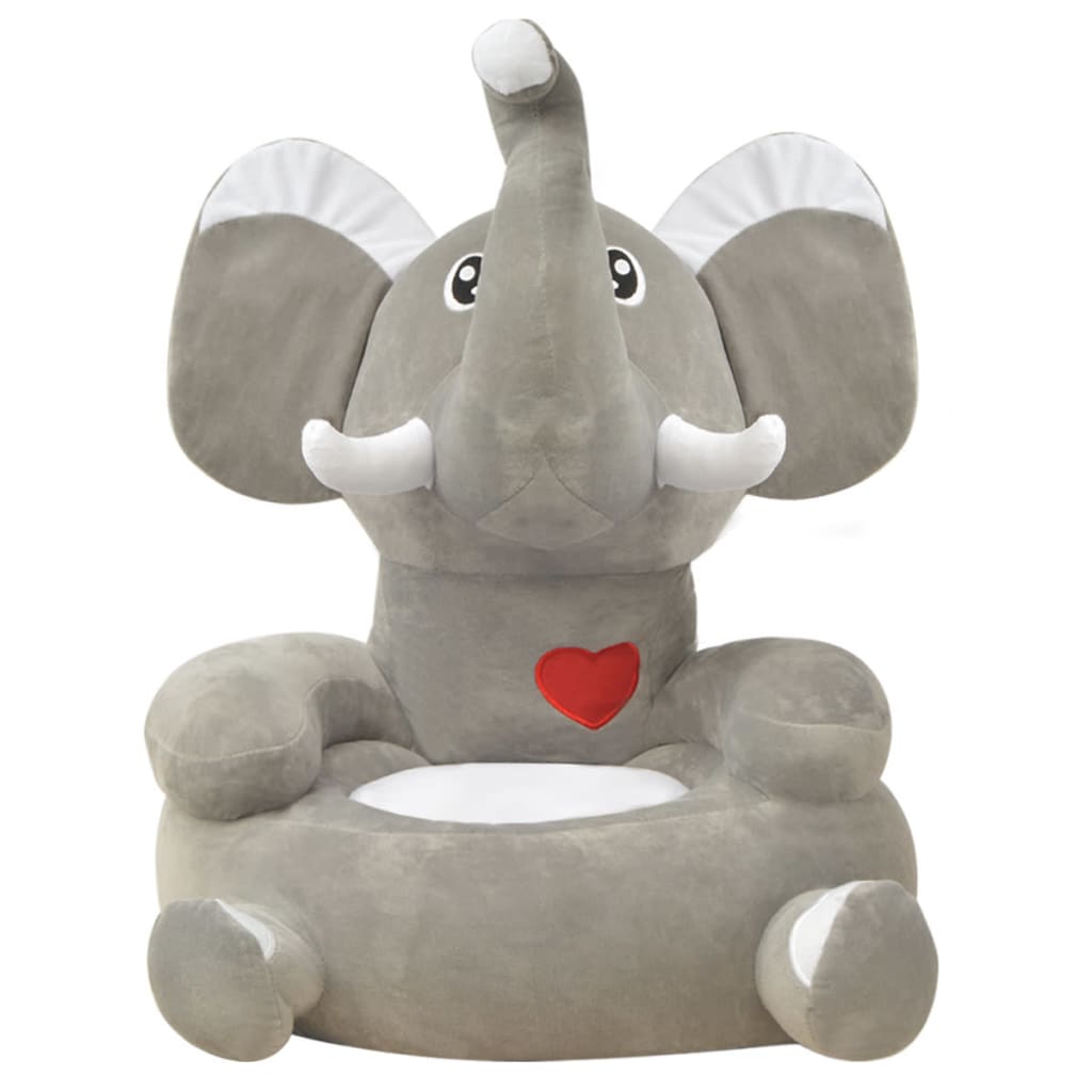 Barnestol plysj elefant grå