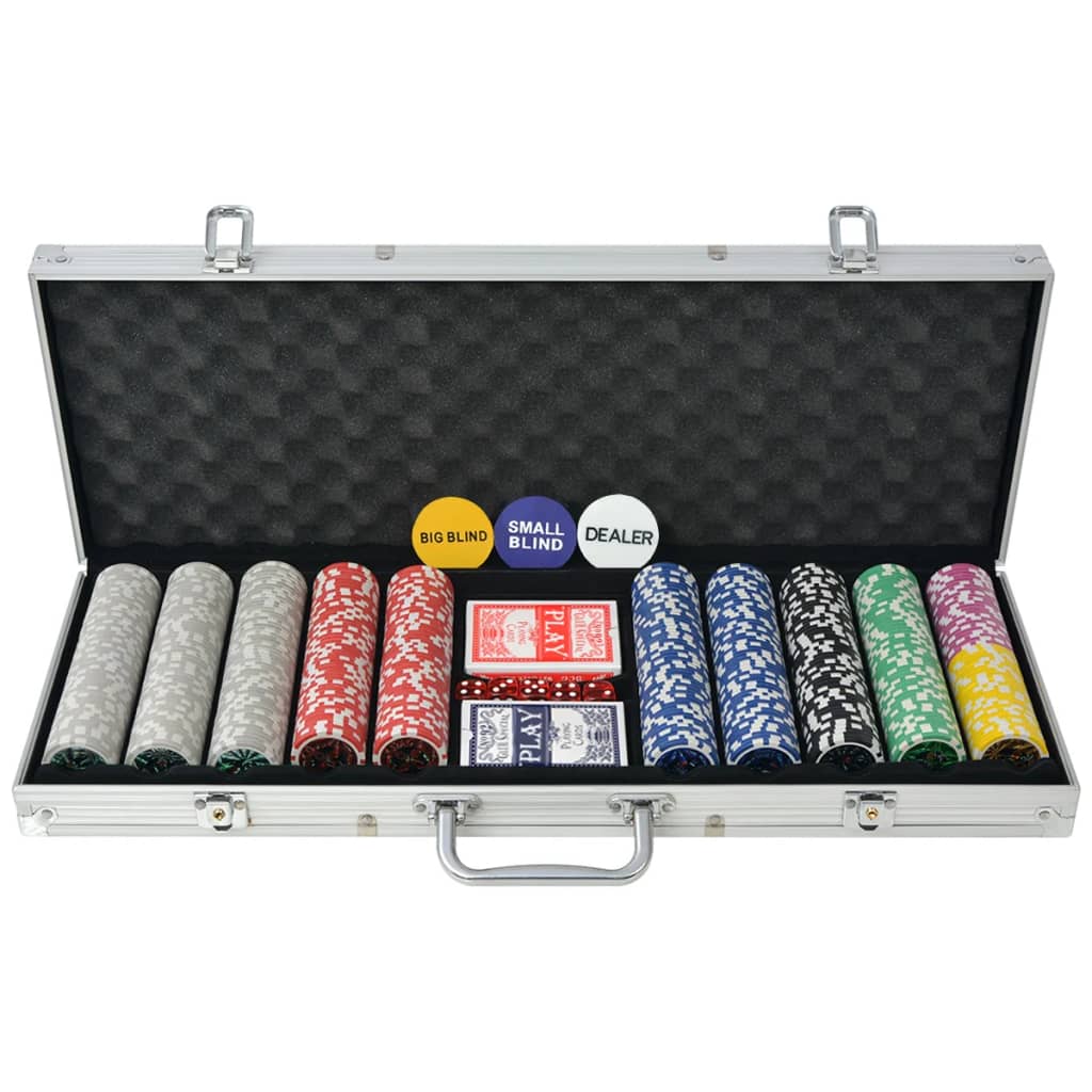 Pokersett med 500 laser-sjetonger aluminium