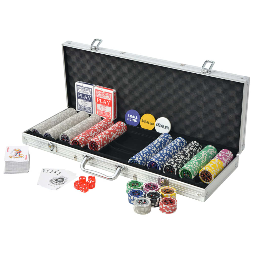 Pokersett med 500 laser-sjetonger aluminium