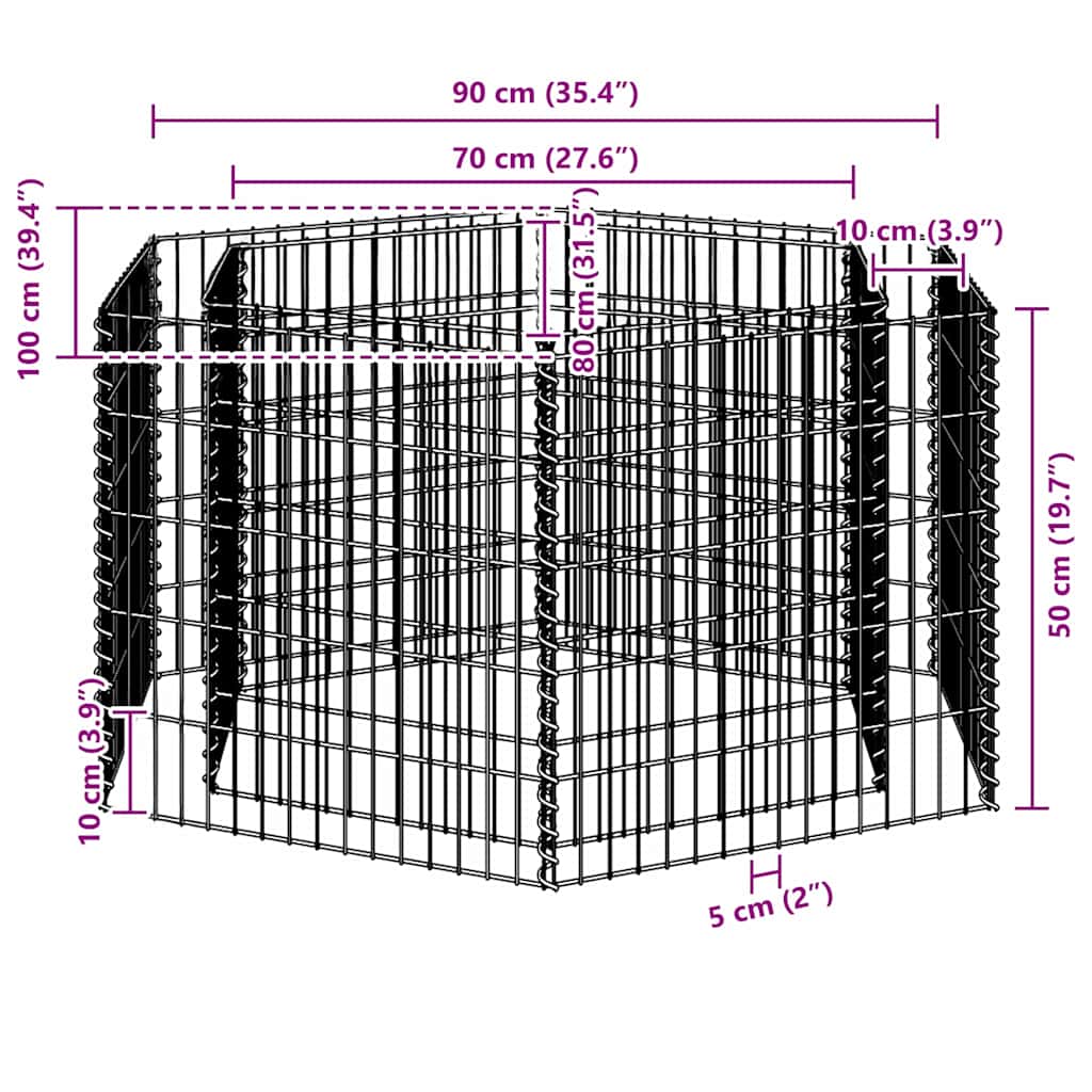 Gabion høybed sekskantet 100x90x50 cm