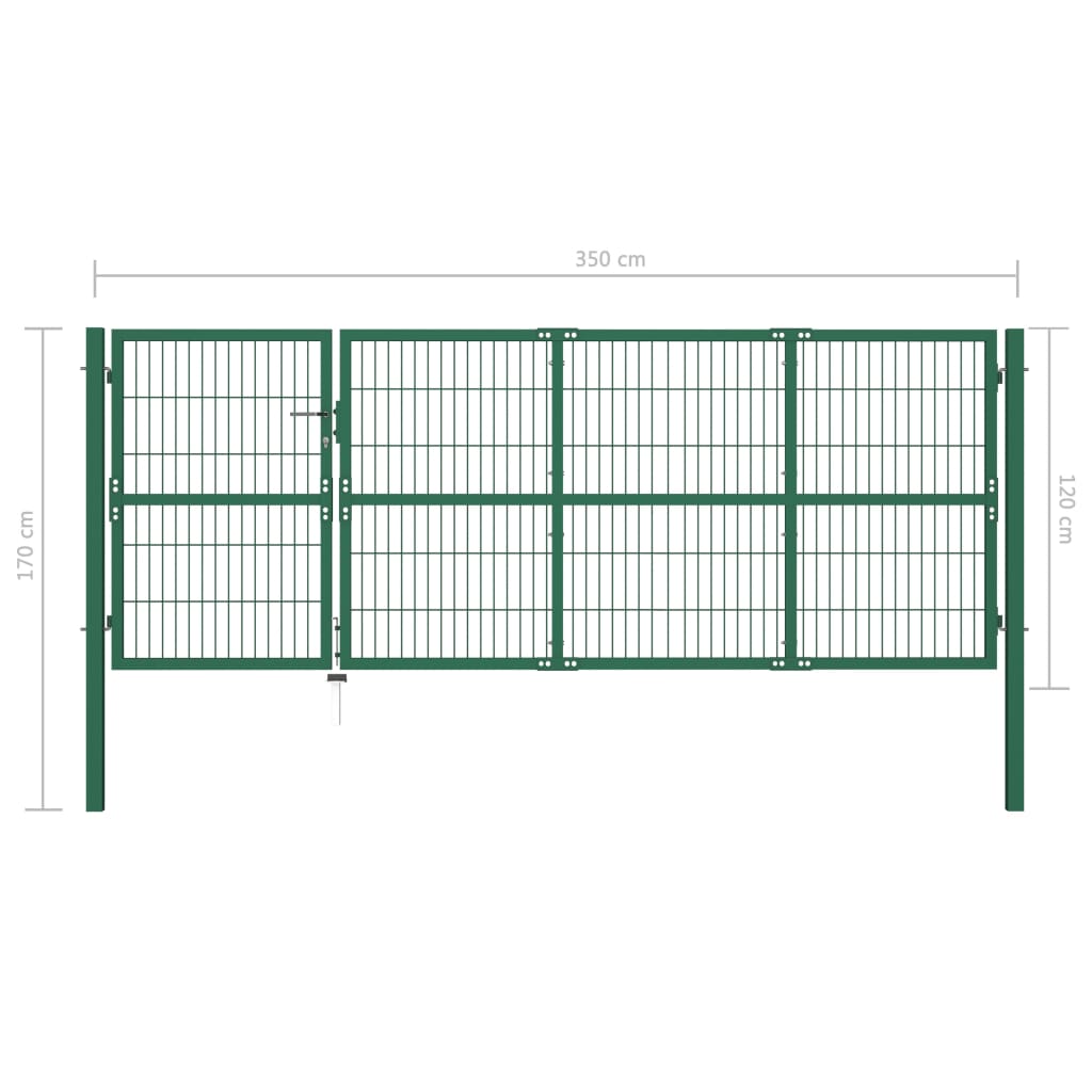 Hagegjerde med stolper 350x120 cm stålgrønn