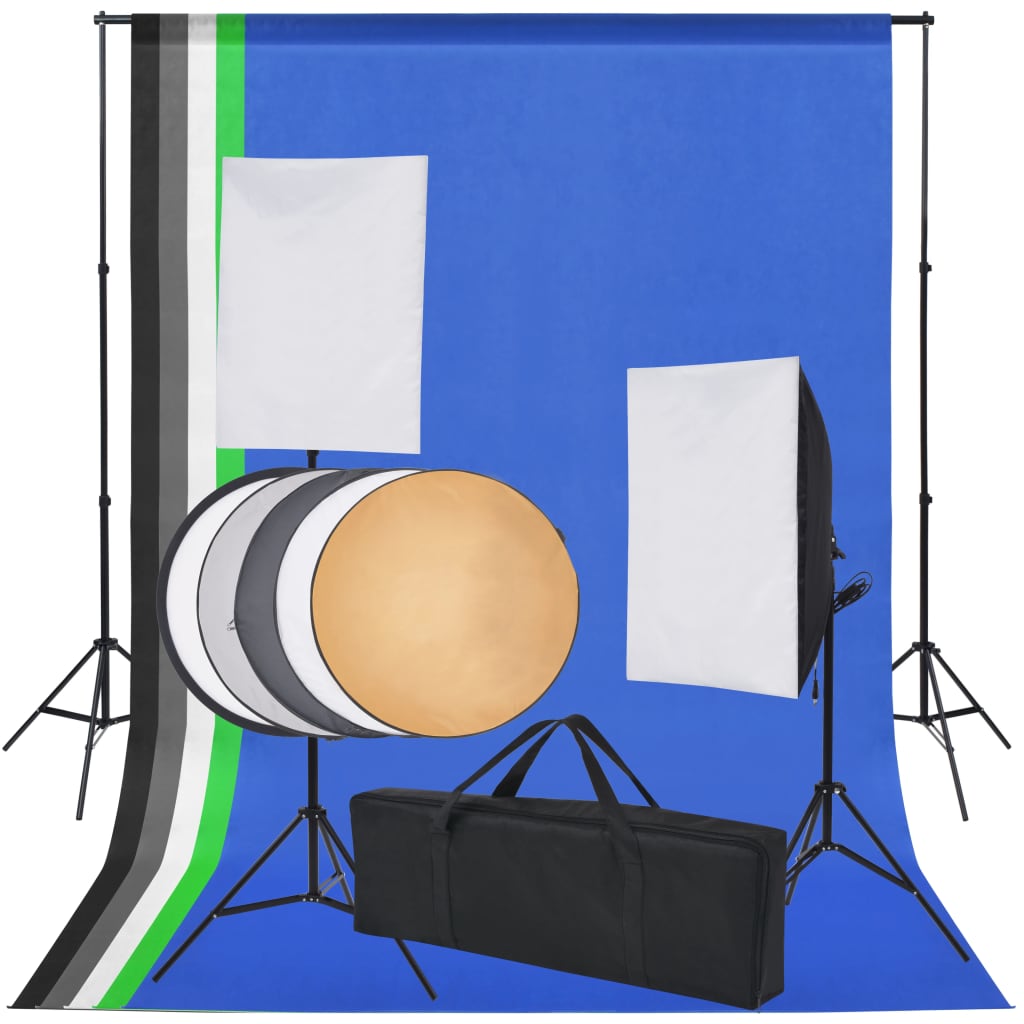 Fotostudiosett: 5 fargerike bakgrunner og 2 softbokser