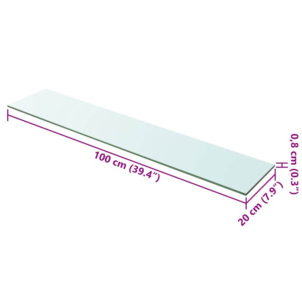 Hyllepanel klart glass 100x20 cm