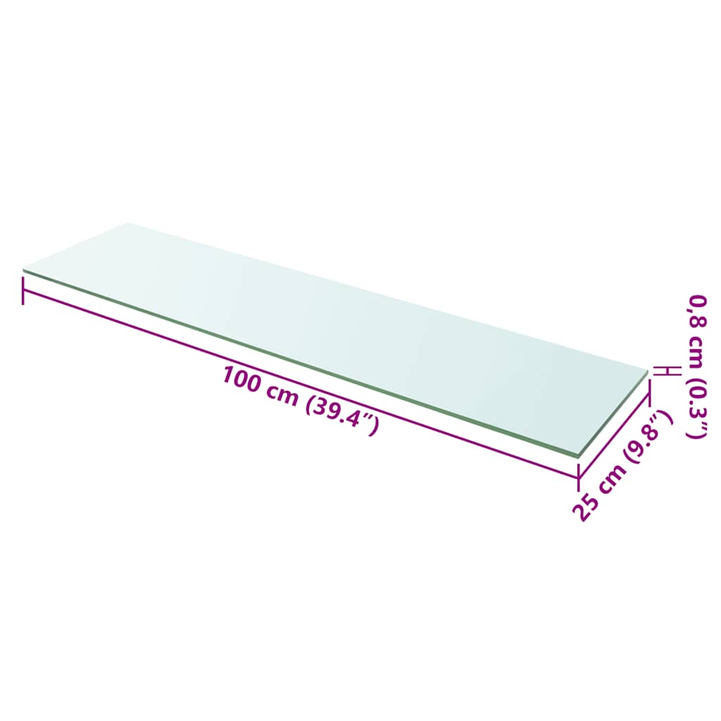 Hyllepanel klart glass 100x25 cm