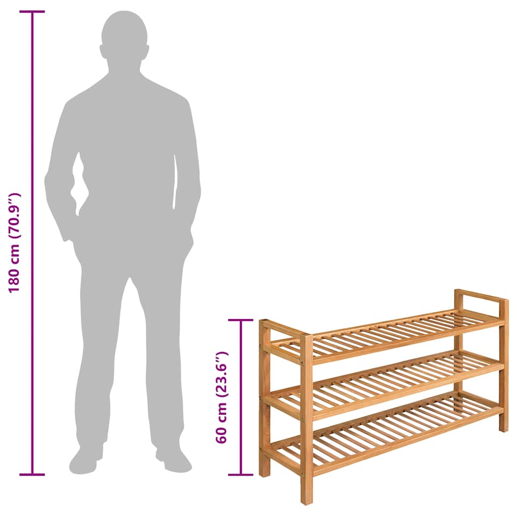 Skostativ med 3 hyller 100x27x60 cm heltre eik