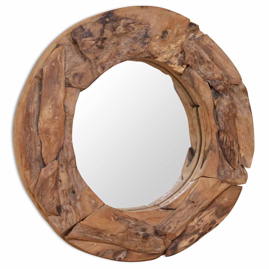 Dekorativt speil teak 60 cm rundt