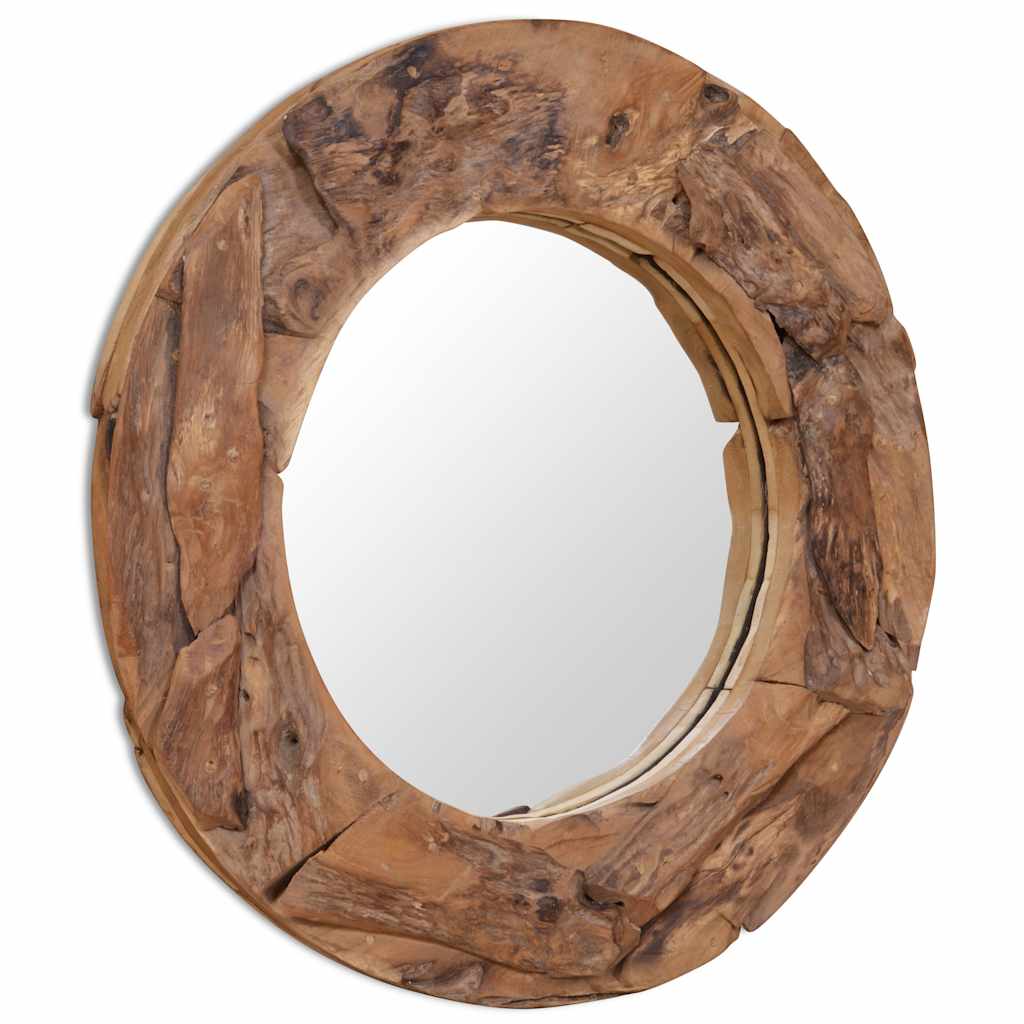 Dekorativt speil teak 80 cm rundt
