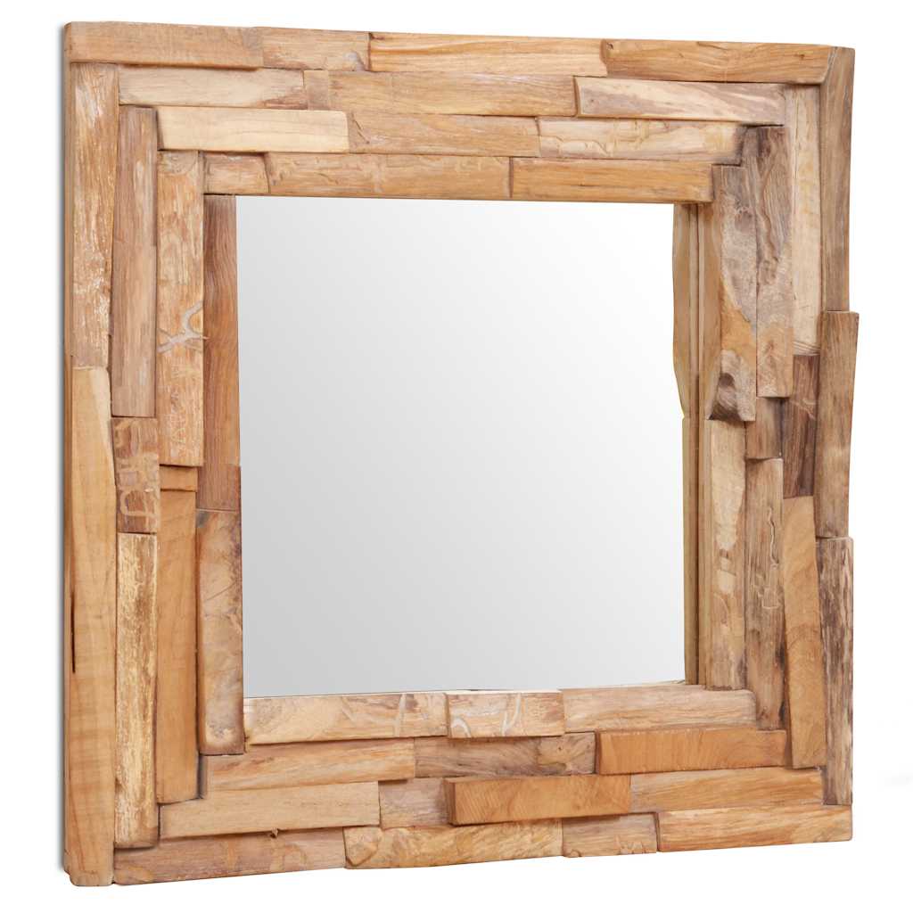 Dekorativt speil teak 60x60 cm kvadratisk