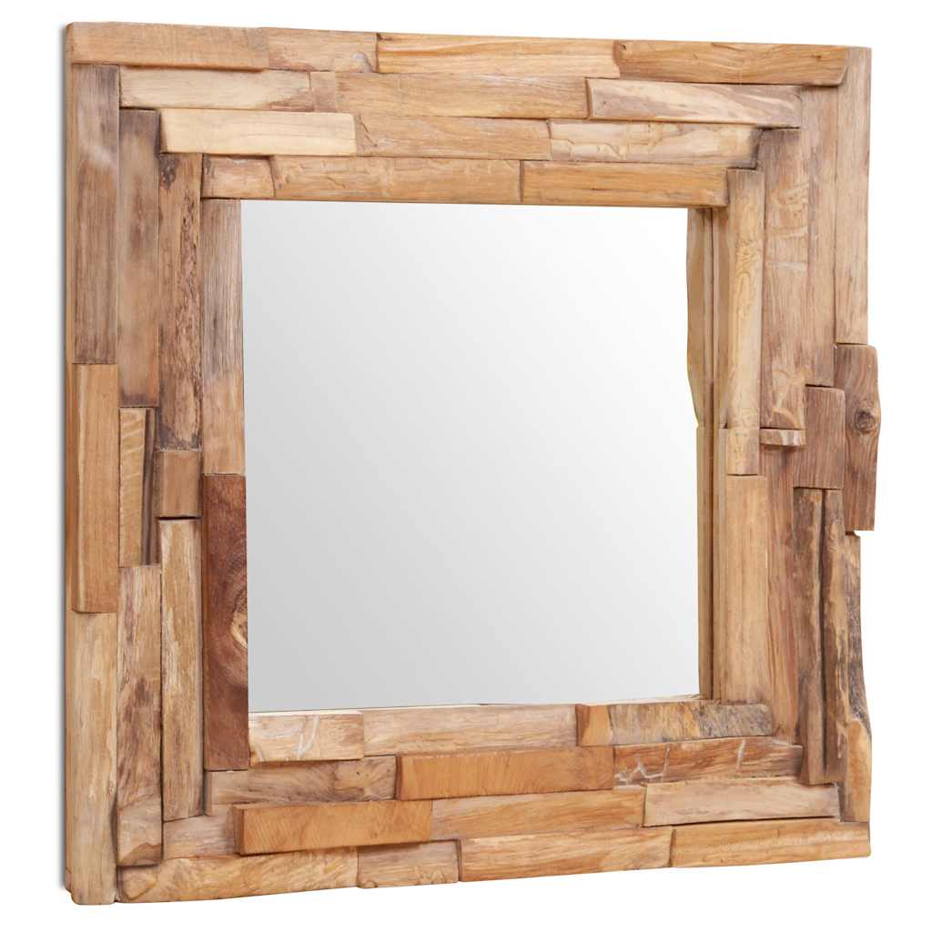 Dekorativt speil teak 60x60 cm kvadratisk