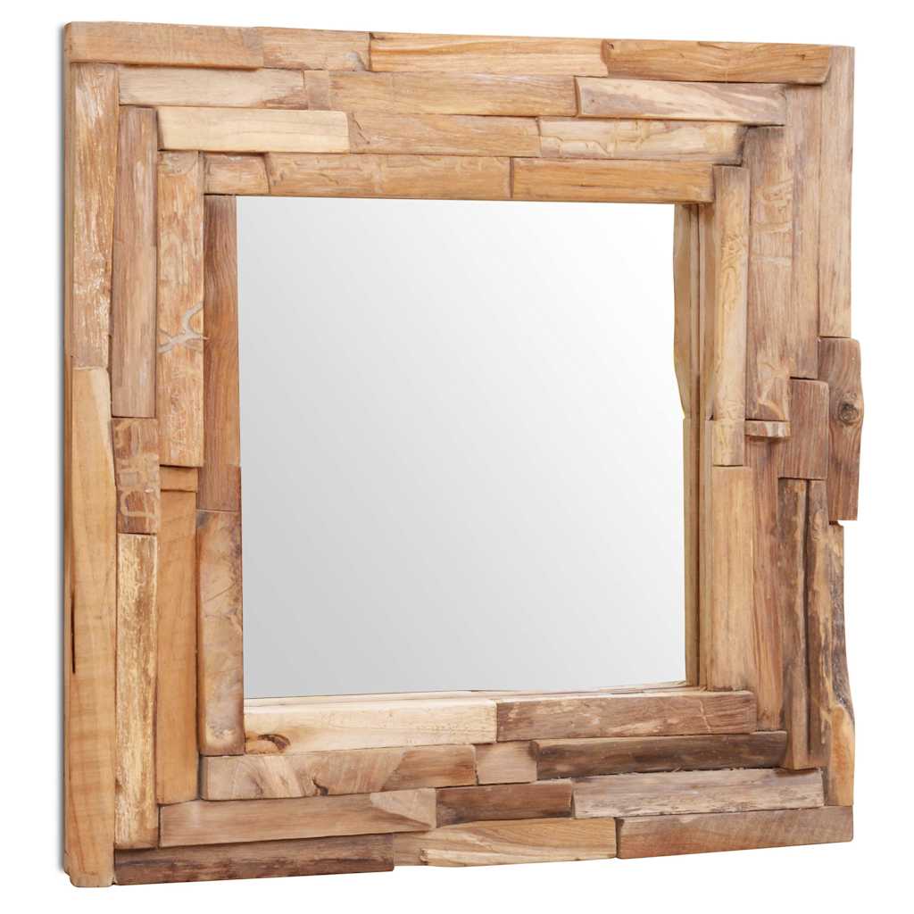 Dekorativt speil teak 60x60 cm kvadratisk