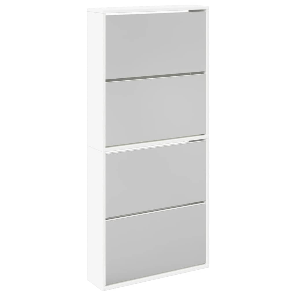 Skoskap 4 hyller speil hvit 63x17x134 cm