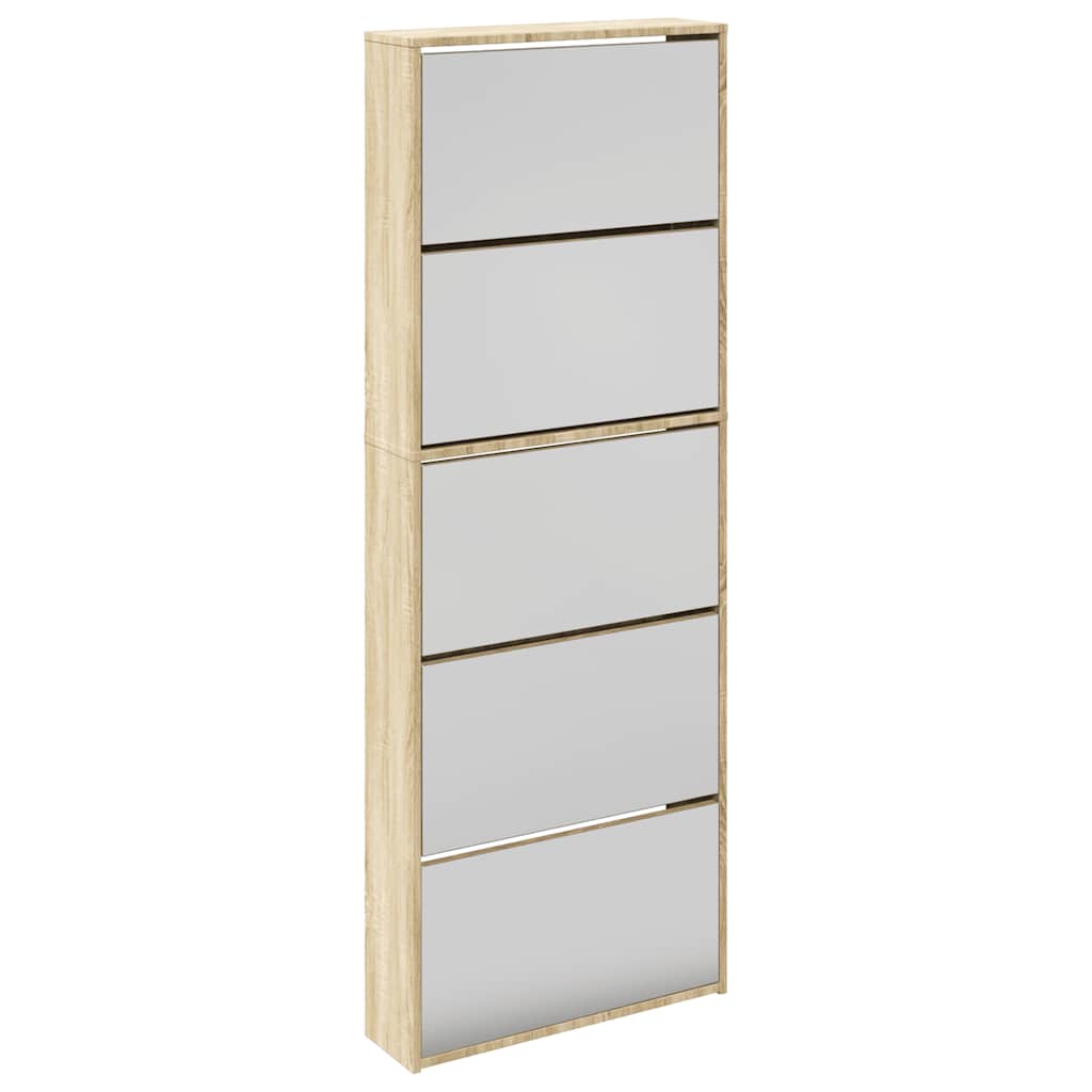 Skoskap 5 hyller speil eik 63x17x169,5 cm