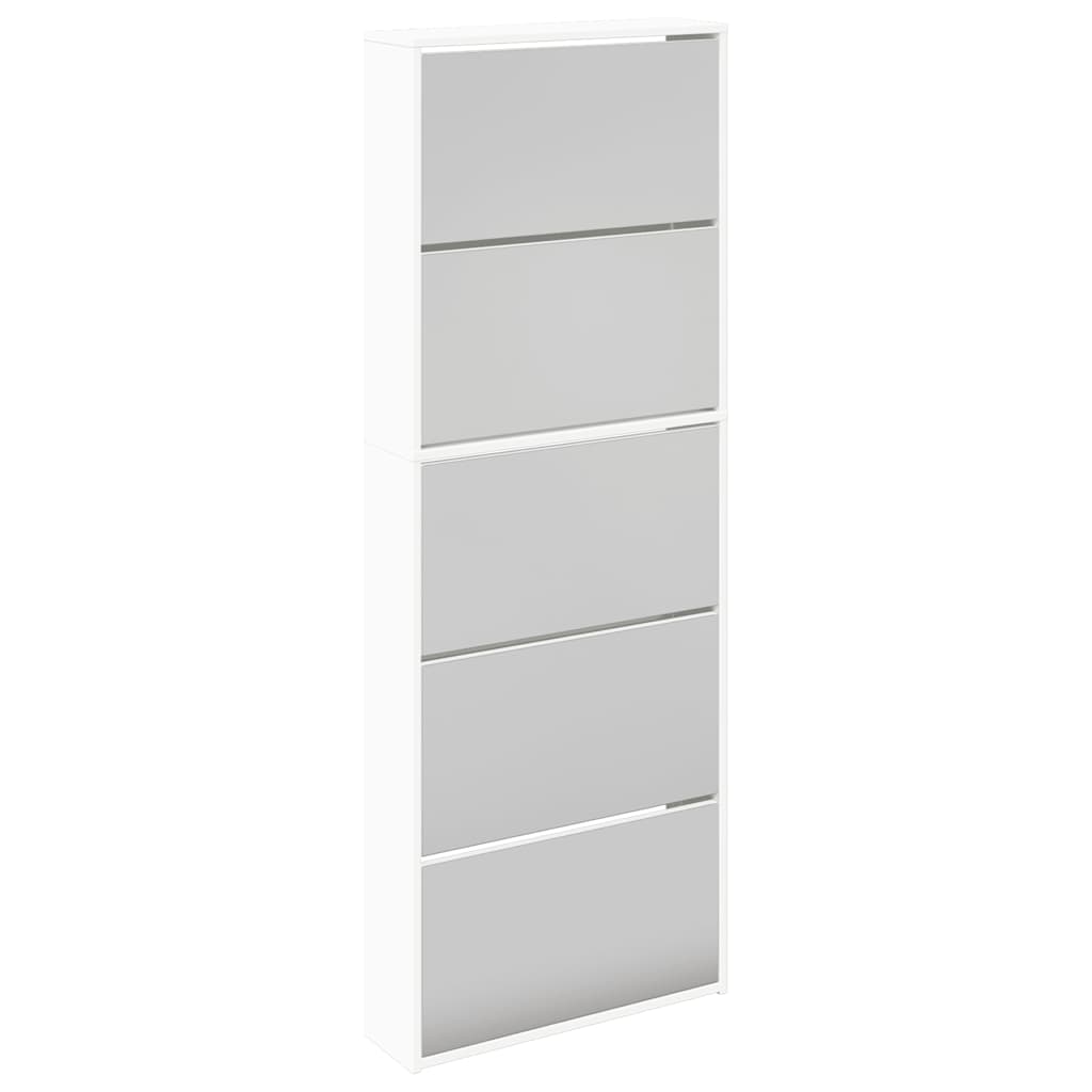 Skoskap 5 hyller speil hvit 63x17x169,5 cm