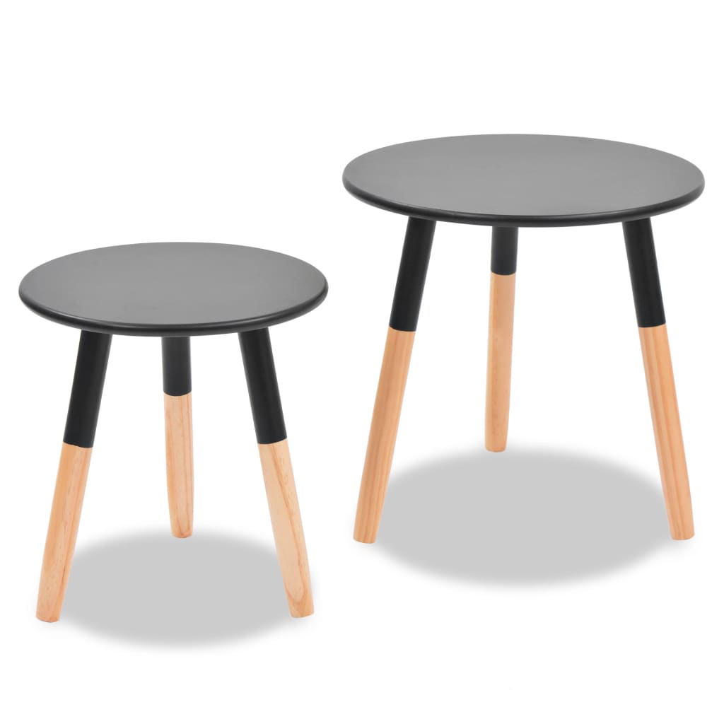Sidebord sett 2 deler heltre furu svart