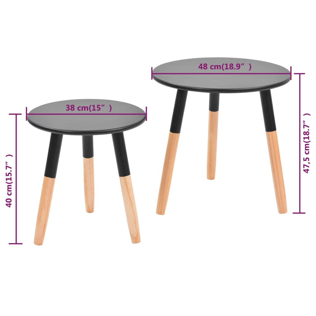Sidebord sett 2 deler heltre furu svart