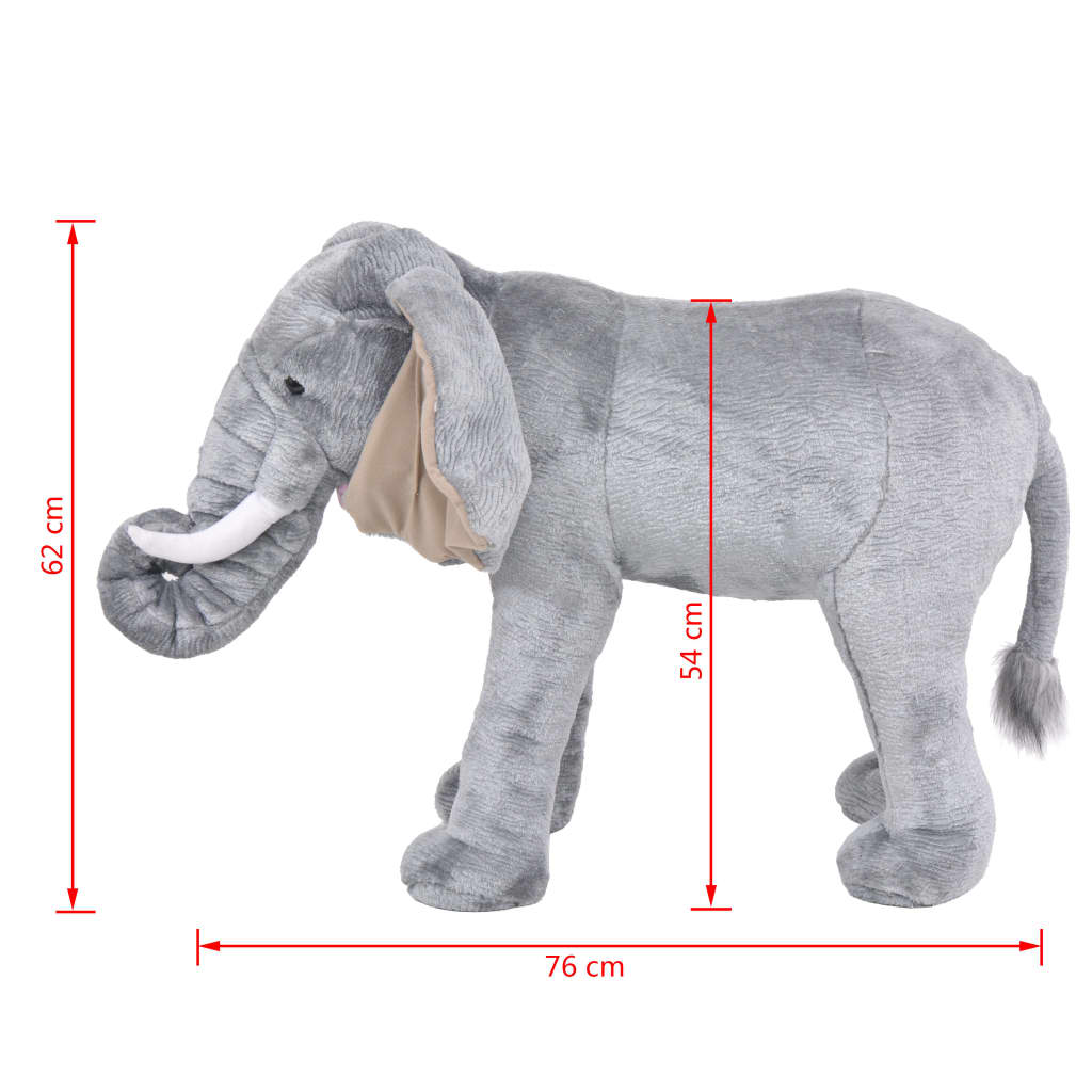 Stående lekeelefant plysj grå XXL