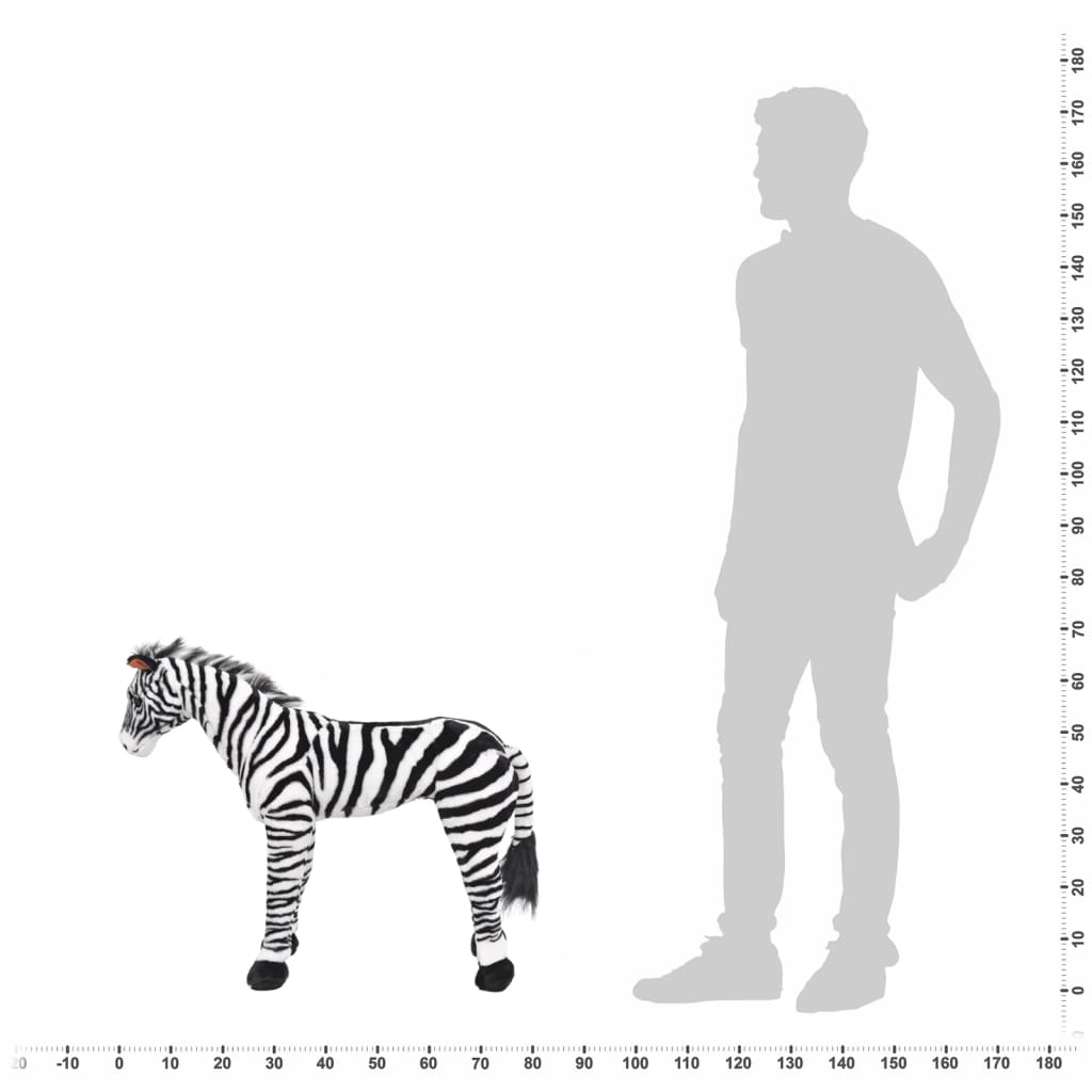 Stående lekezebra plysj svart og hvit XXL