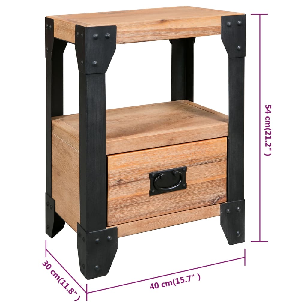 Nattbord heltre akasie stål 40x30x54 cm
