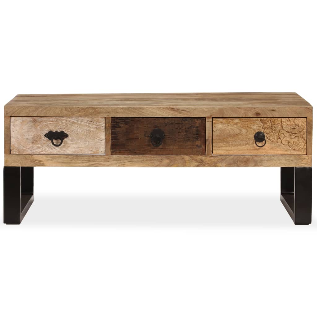Salongbord med 3 skuffer heltre mango 90x50x35 cm