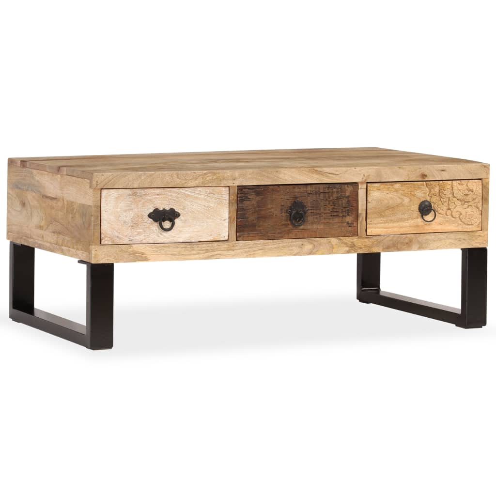 Salongbord med 3 skuffer heltre mango 90x50x35 cm