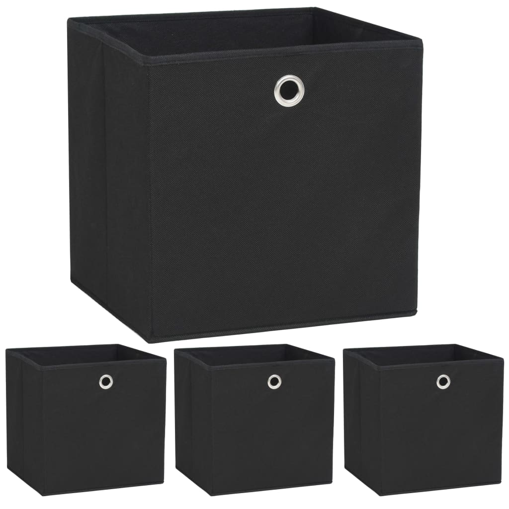 Oppbevaringsbokser 4 stk ikke-vevet stoff 32x32x32 cm svart