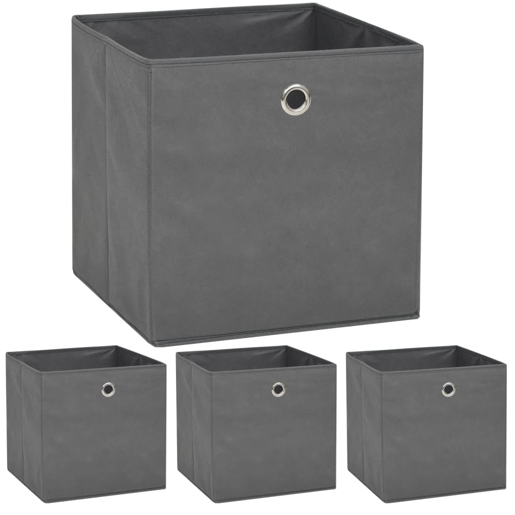 Oppbevaringsbokser 4 stk ikke-vevet stoff 32x32x32 cm grå