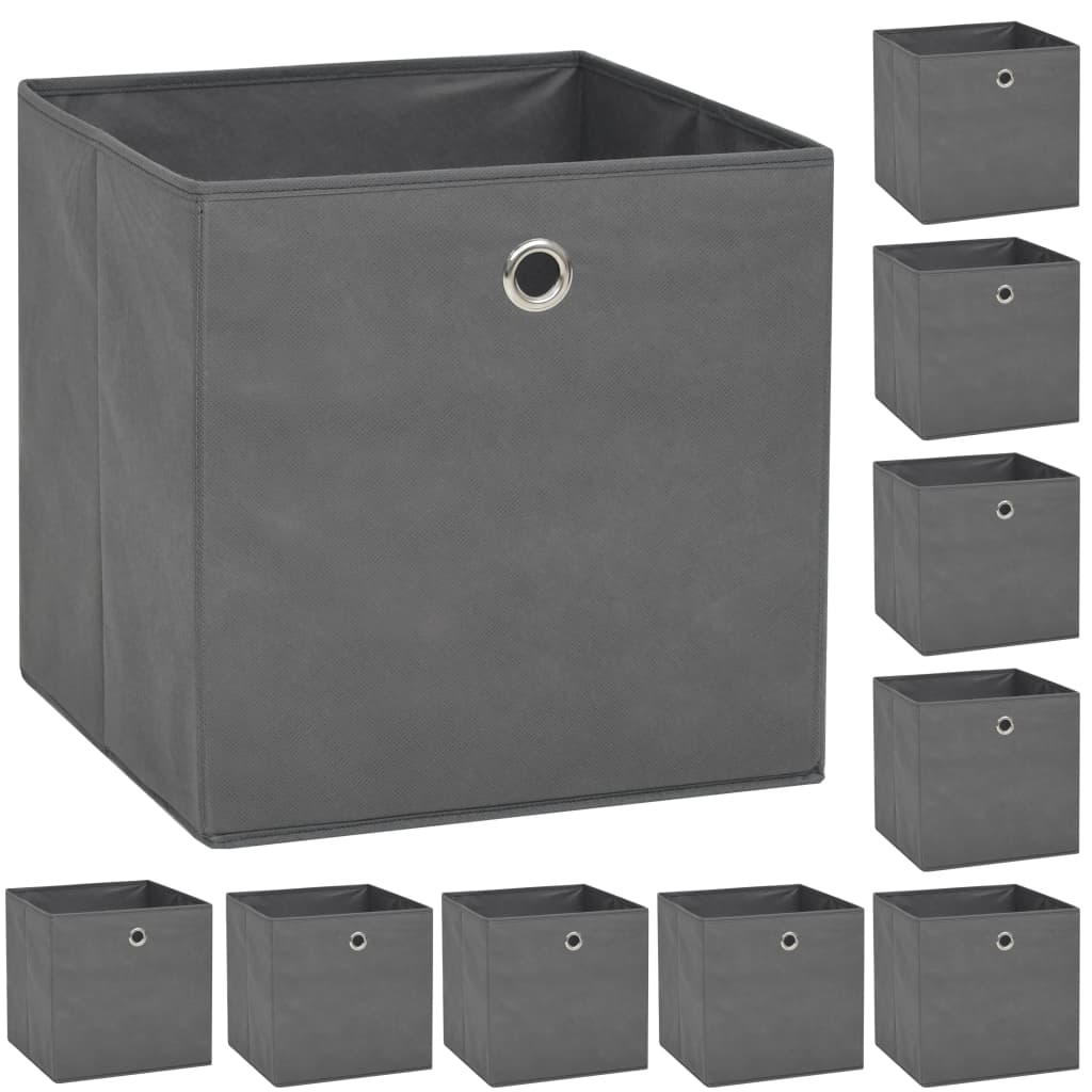 Oppbevaringsbokser 10 stk ikke-vevet stoff 32x32x32 cm grå