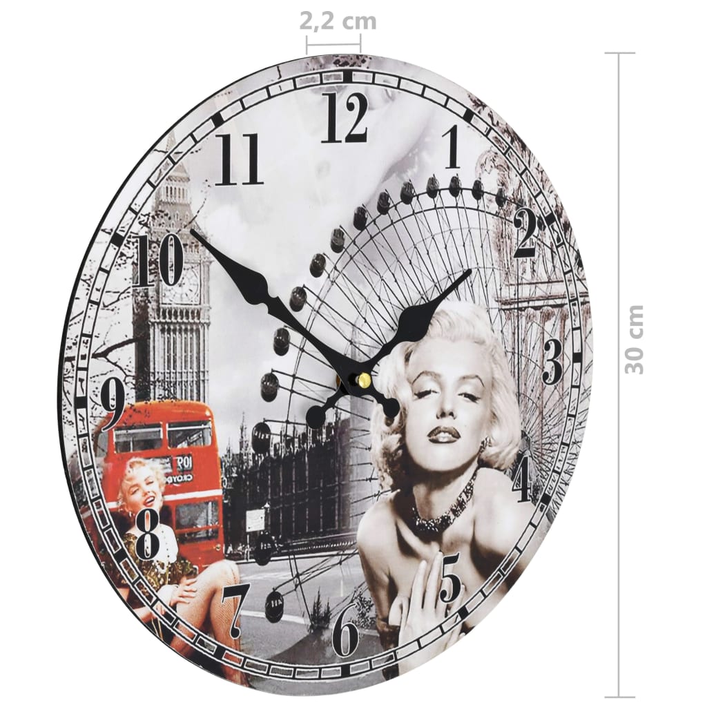 Veggklokke vintage Marilyn Monroe 30 cm