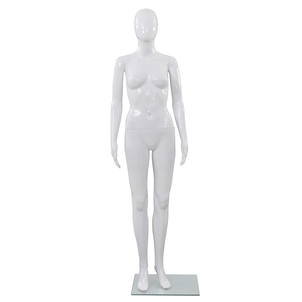 Full-body kvinnelig utstillingsdukke med glassbase hvit 175 cm