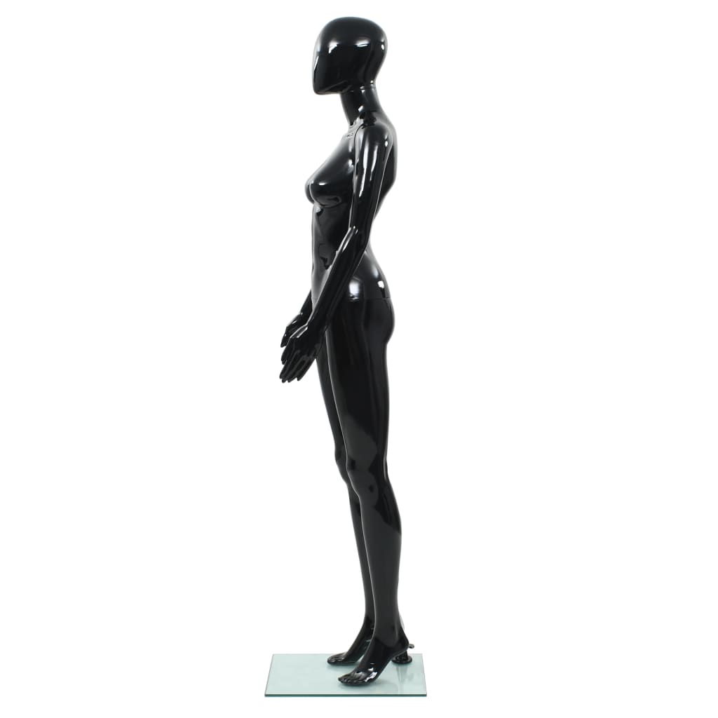 Full-body kvinnelig utstillingsdukke med glassbase svart 175 cm