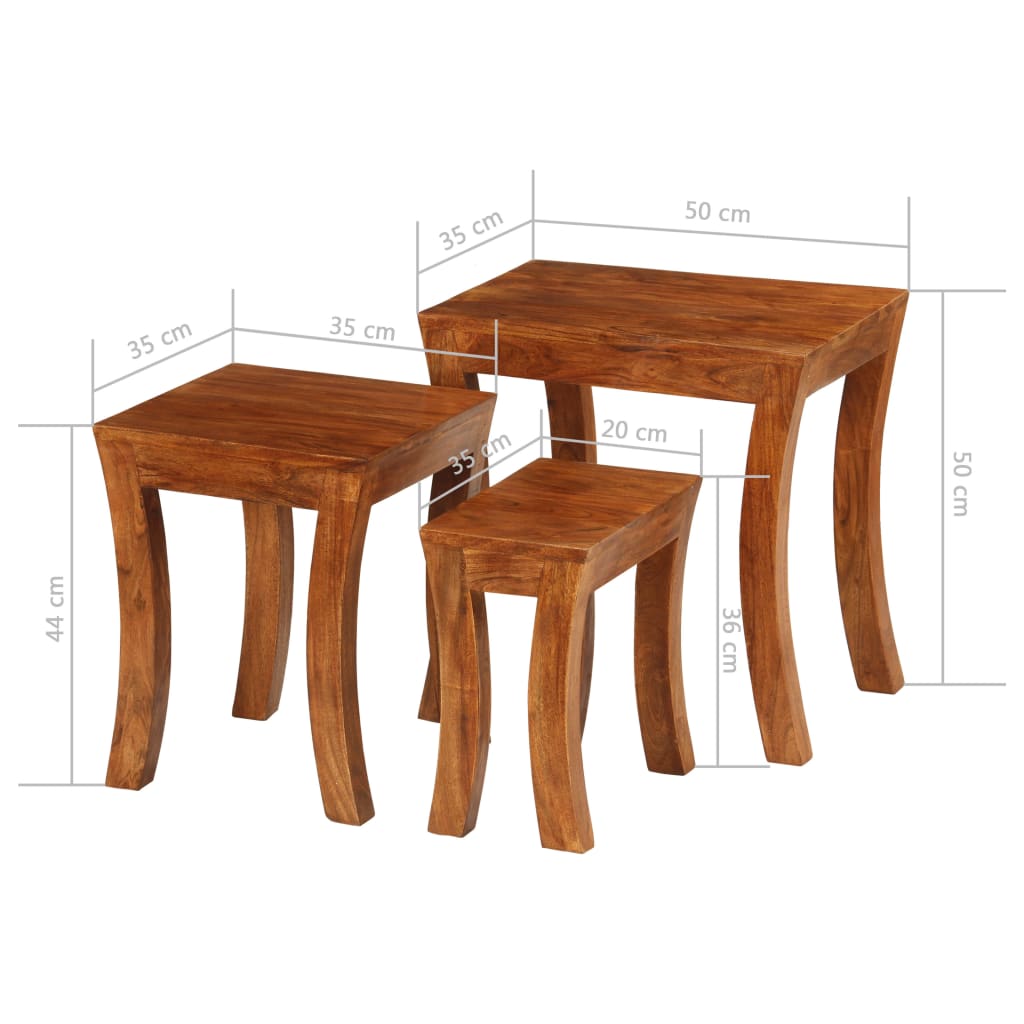 Stablebordsett 3 deler heltre akasie 50x35x50 cm brun