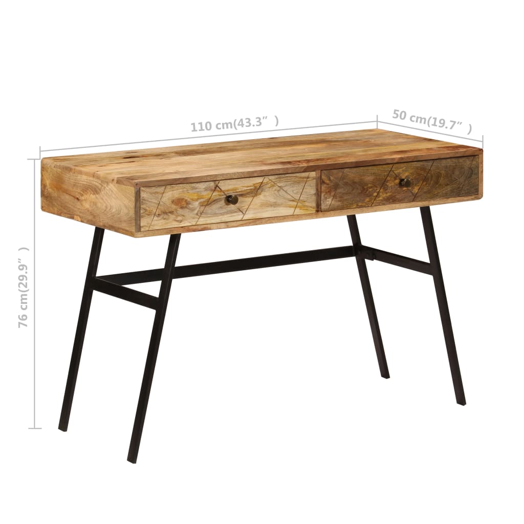 Skrivebord med skuffer heltre mango 110x50x76 cm vidaXL