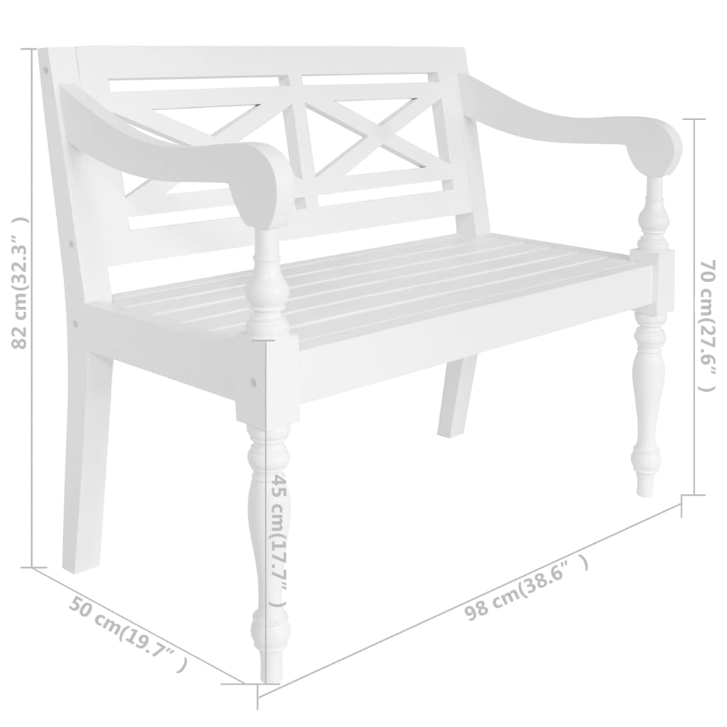 Bataviabenk 98 cm heltre mahogni hvit