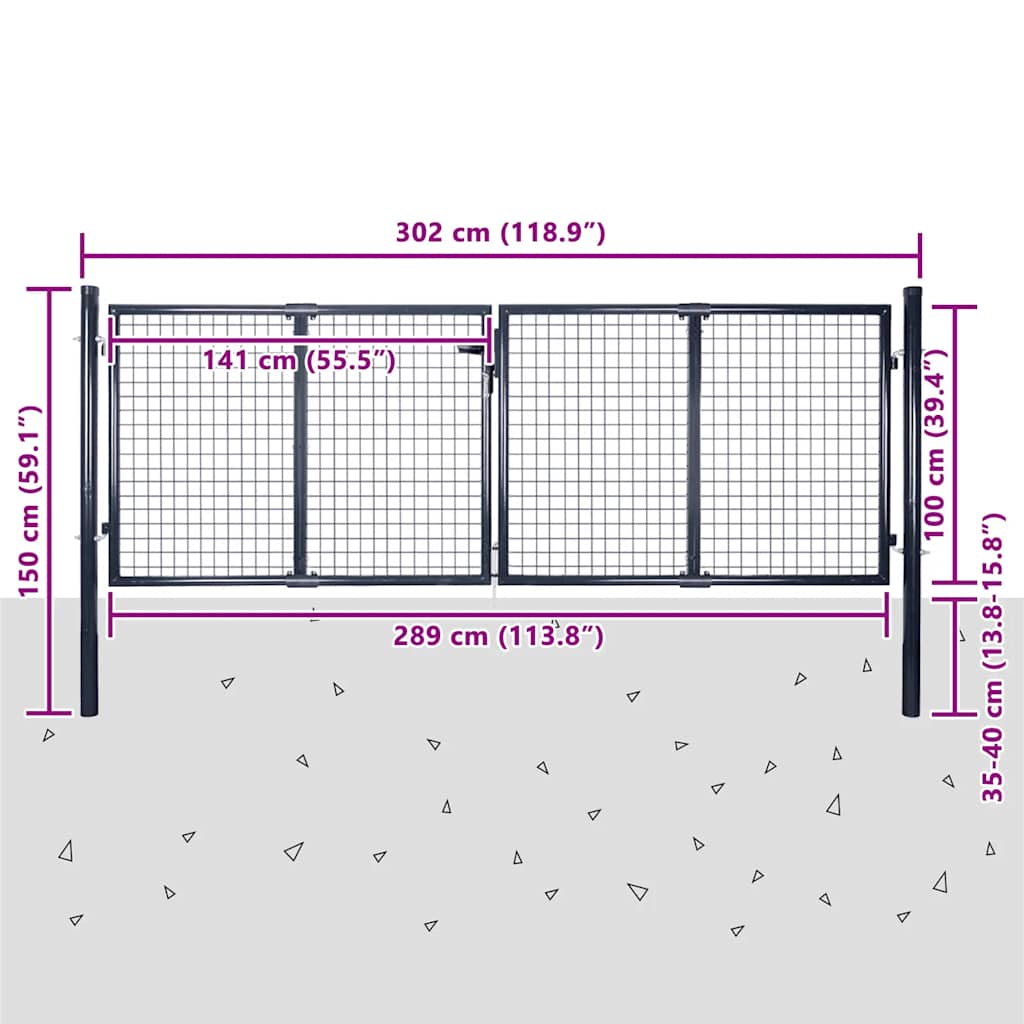 Hageport av netting galvanisert stål 300x100 cm grå