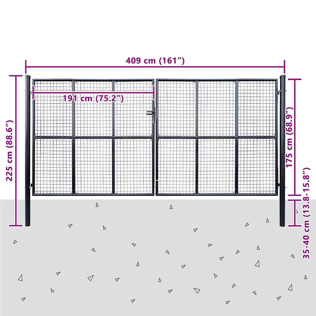 Hageport av netting galvanisert stål 400x175 cm grå