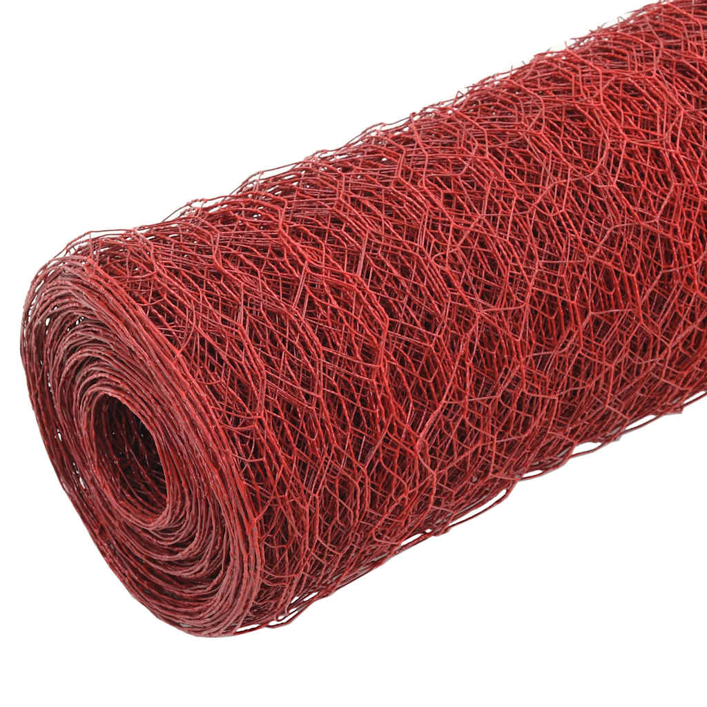 Trådgjerde kylling stål med PVC-belegg 25x1,2 m rød