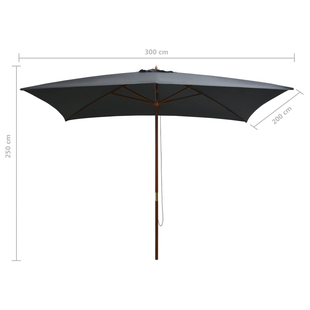 Parasoll med trestang 200x300 cm antrasitt