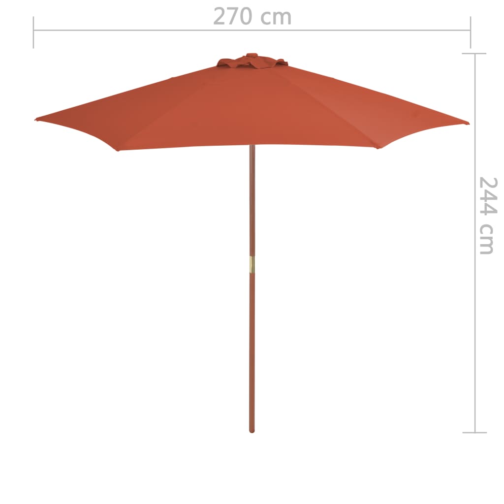 Parasoll med trestang 270 cm terrakotta
