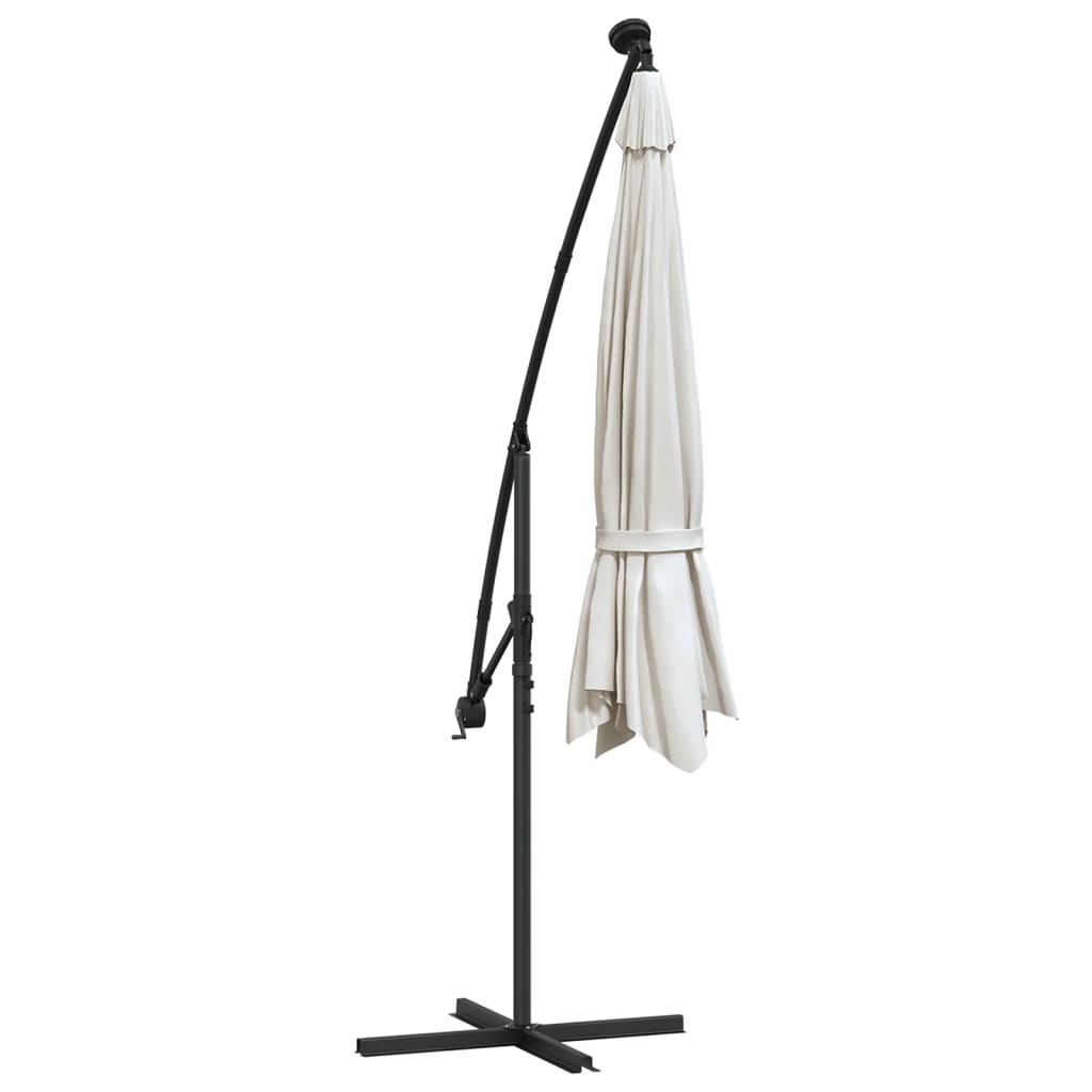 Hengende hageparasoll med LED-lys og metallstang 350 cm sand