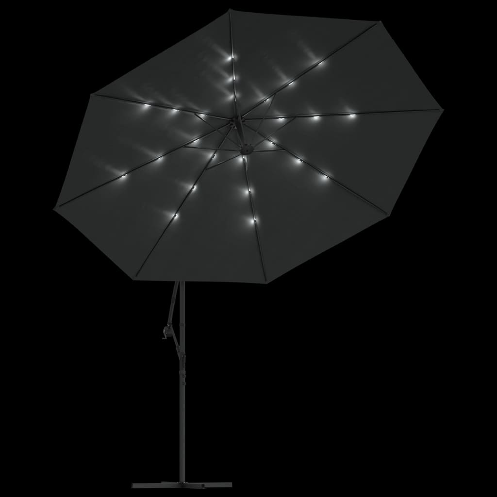 Hengende hageparasoll med LED og metallstang 350 cm antrasitt
