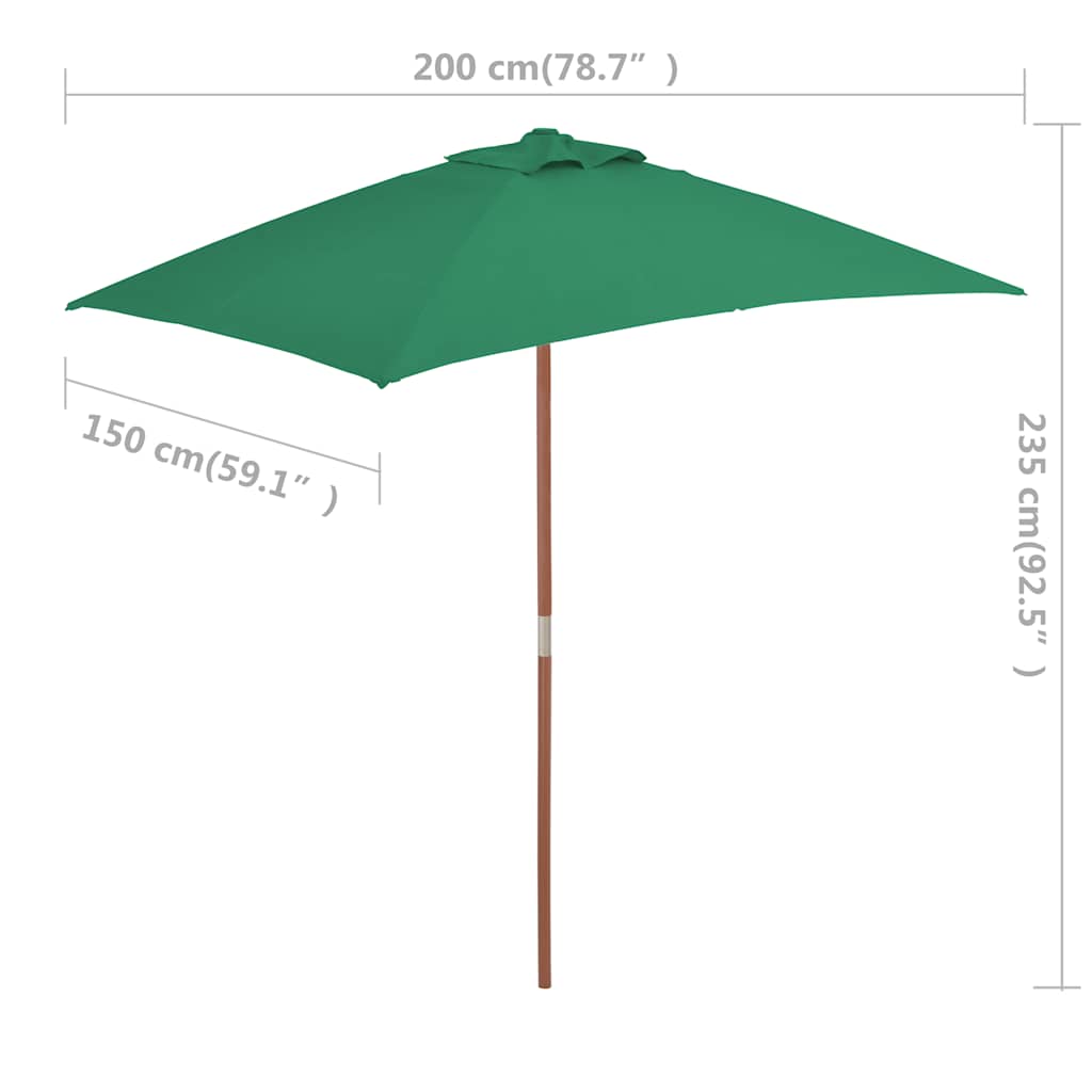 Parasoll med trestang 150x200 cm grønn