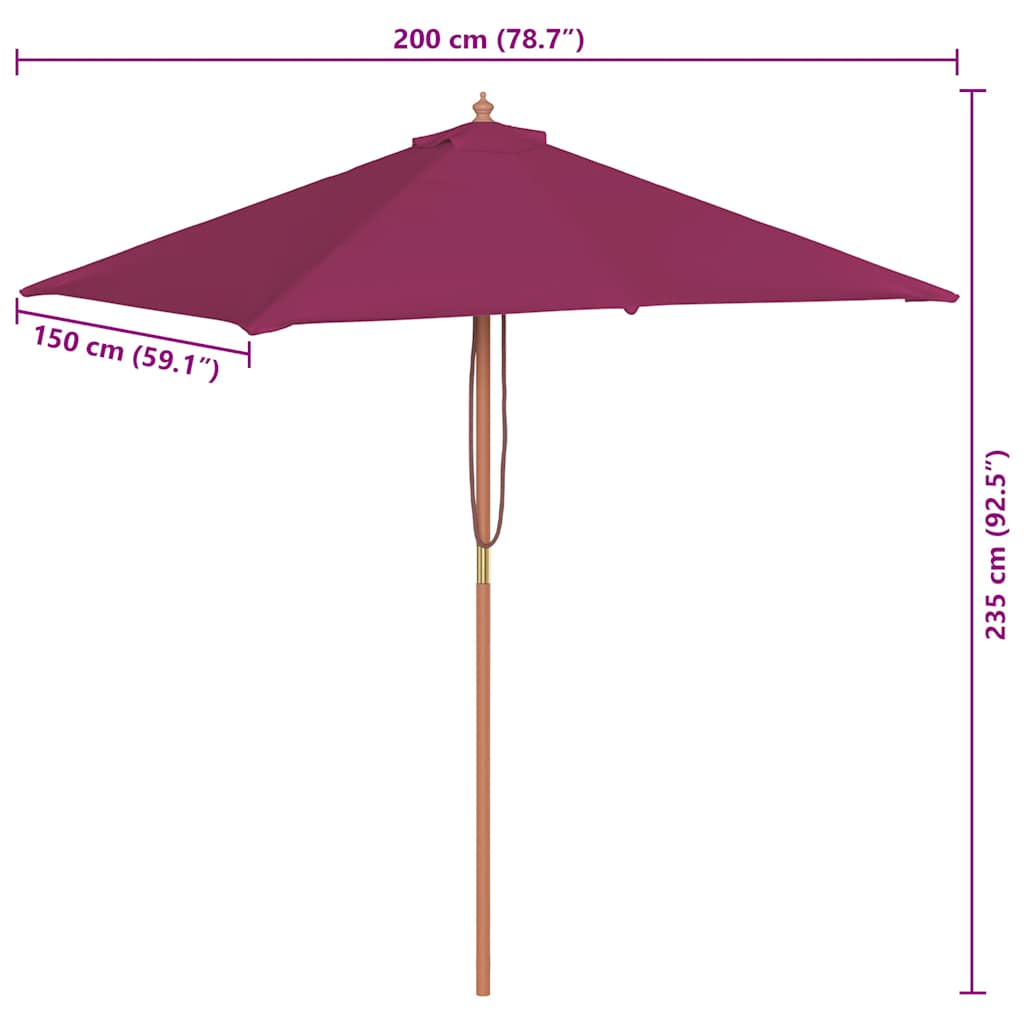 Parasoll med trestang 150x200 cm vinrød