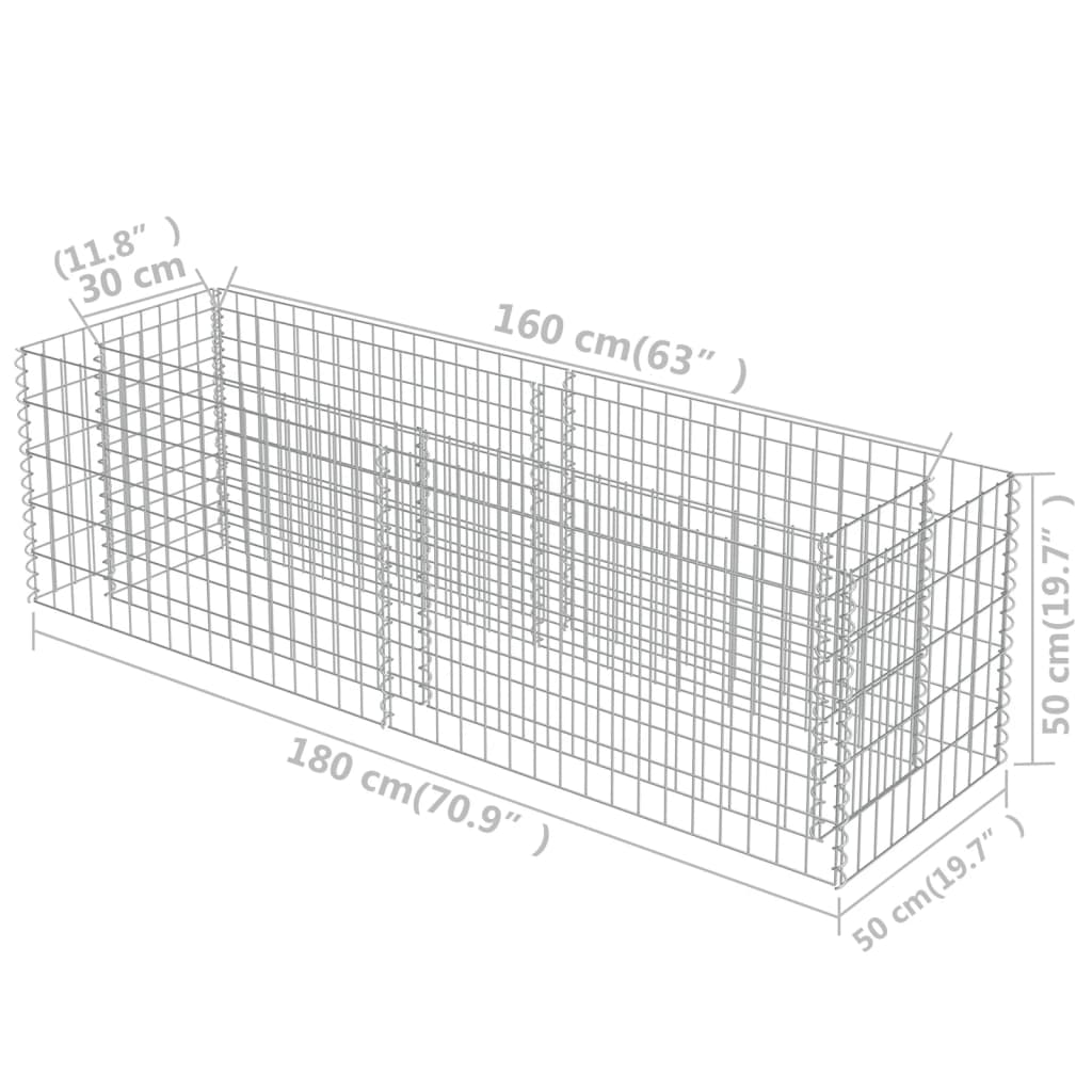 Gabion høybed galvanisert stål 180x50x50 cm