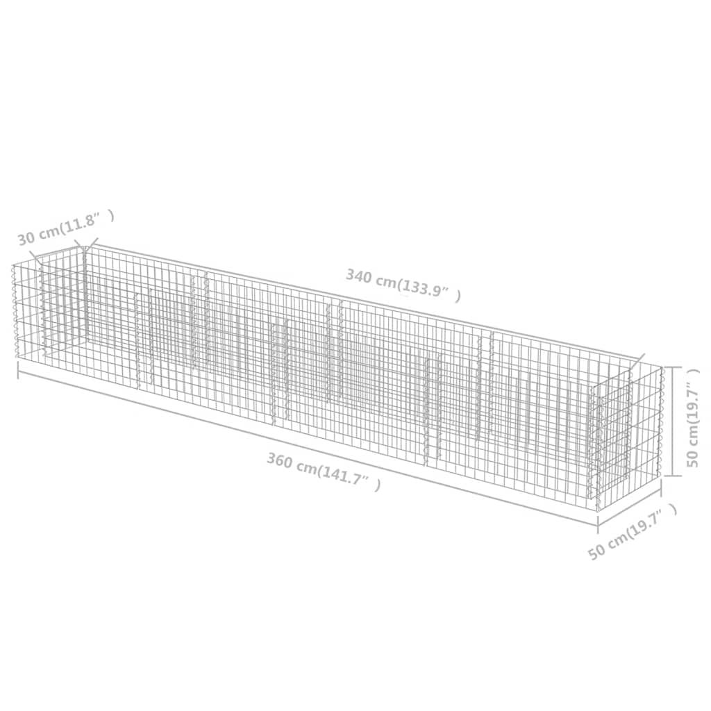 Gabion høybed galvanisert stål 360x50x50 cm
